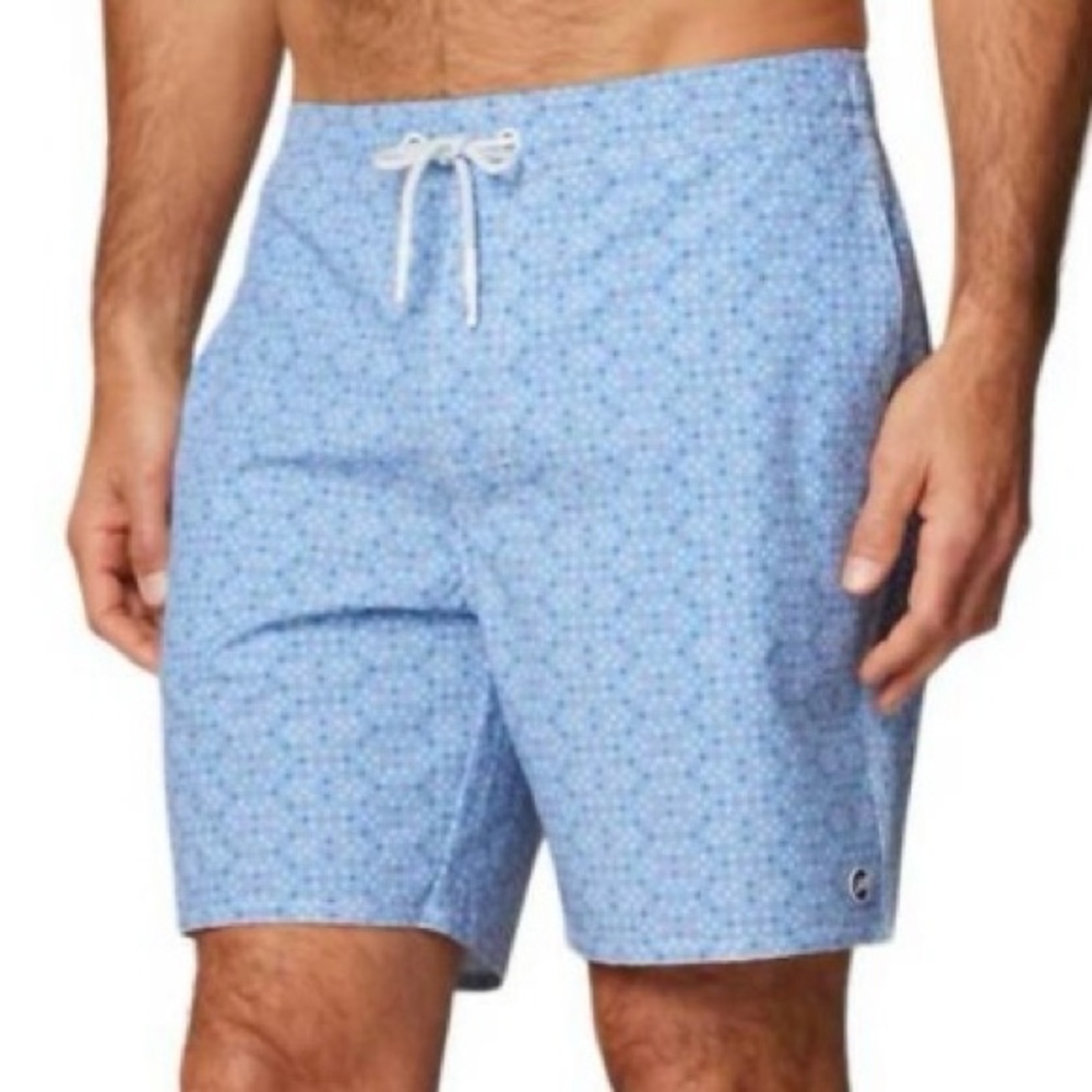 Johnnie-o NWOT Aries Swim Trunk  Gulf Blue Print 7” Inseam Lined XL Mens  Preppy